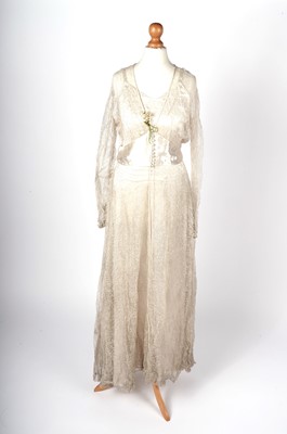 Lot 976 - A 1930s lace two-piece wedding dress ensemble