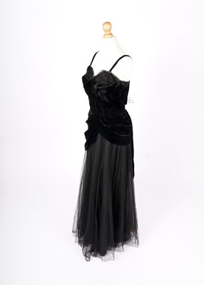 Lot 735 - A 1930s Perlmutt Model black velvet and tulle evening dress