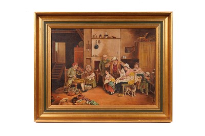 Lot 83 - J. T. Charton - A Family Gathered in a Kitchen | oil