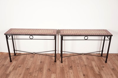 Lot 58 - A pair of modern console/side tables, with Moroccan style mosaic tiled tops.