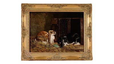 Lot 685 - Stanley Wilson - Rabbits by a Hutch | oil