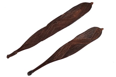 Lot 904 - Two Aboriginal hardwood Woomera (spear throwers)