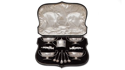 Lot 331 - A late Victorian cased silver condiment set