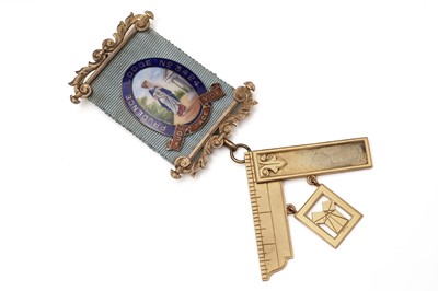 Lot 762 - A 9ct yellow gold and enamel Masonic medal