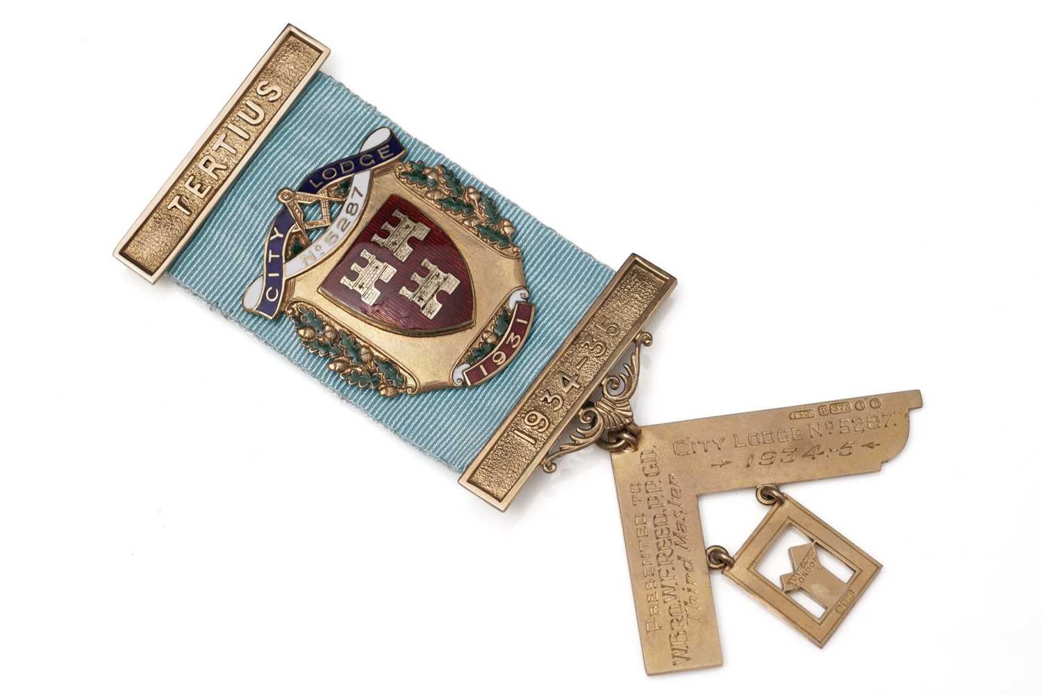 Lot 764 - A 9ct yellow gold and enamel Masonic medal