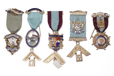 Lot 773 - Five silver-gilt and enamel Masonic Master and Founder medals