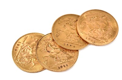 Lot 133 - Four Edward VII/George V gold half sovereigns