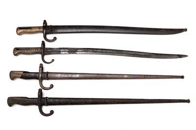 Lot 860 - Two French Gras bayonets and two French Chassepot bayonets