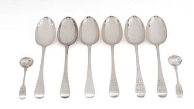 Lot 428 - A set of six late Victorian tablespoons and a pair of salt spoons