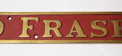 Lot 786 - An early 20th Century steam engine locomotive name plate 'Sir Edward Fraser'