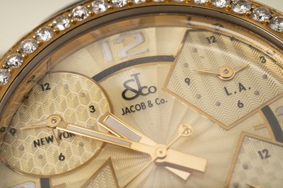 Lot 582 - Jacob & Co, New York, Five Time Zones: an 18ct yellow gold cased quartz wristwatch