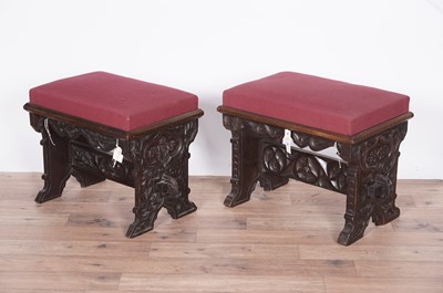 Lot 81 - Two decorative Victorian carved oak stools
