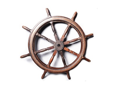 Lot 537 - A stained oak ships wheel