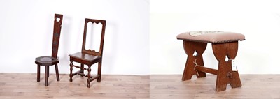 Lot 89 - A George III oak childs chair, 20th Century hardwood spinning chair and a Victorian stool