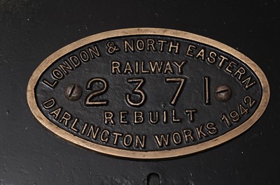 Lot 810 - A LNER (London & North Eastern Railway) work plate, 2371, rebuilt Darlington Works 1942