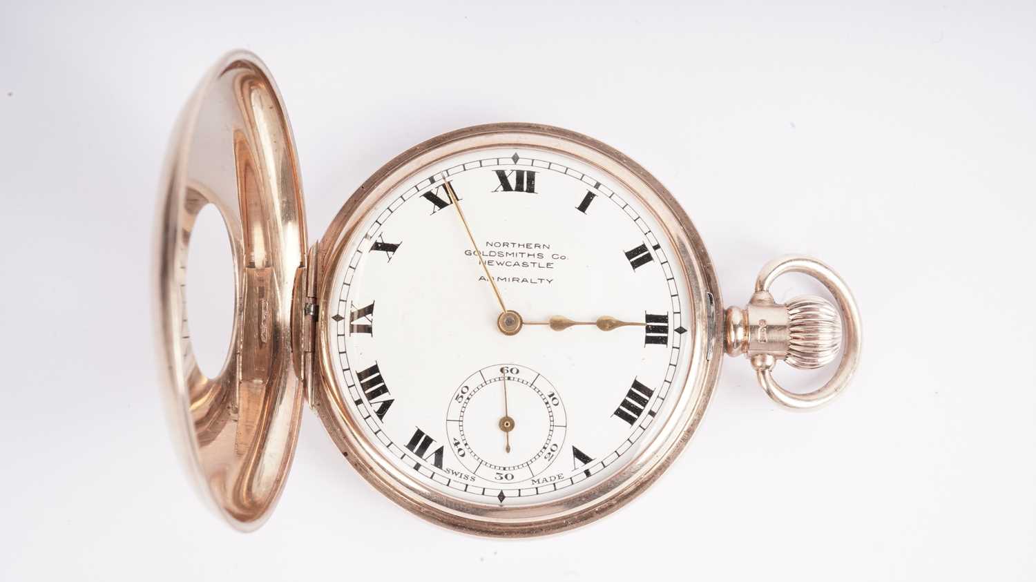 Lot 1015 - Northern Goldsmiths Co: a 9ct yellow gold half hunter pocket watch