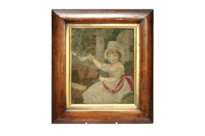 Lot 720 - A 19th Century silkwork picture of a young girl with a dog