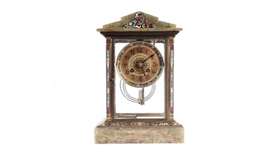 Lot 672 - A 19th Century French onyx and champleve four-glass mantel clock