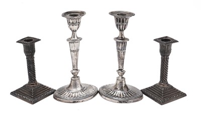 Lot 366 - Two pairs of candlesticks