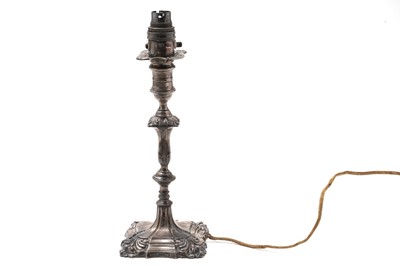 Lot 620 - An early 20th Century silver candlestick lamp