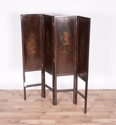 Lot 27 - A 19th century hand-painted folding dressing screen or room divider