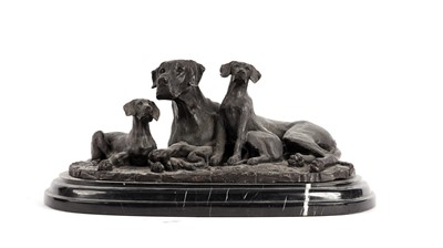 Lot 886 - A patinated bronze hound figure group
