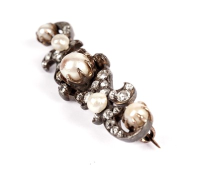 Lot 324 - A Victorian diamond and pearl bar brooch