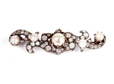 Lot 324 - A Victorian diamond and pearl bar brooch