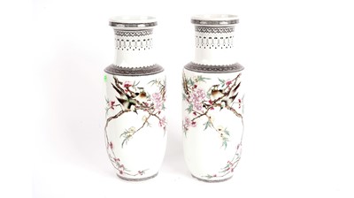 Lot 749 - Pair of Chinese famille rose vases