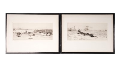 Lot 535 - William Lionel Wyllie - ‘Cobles on the beach at Cullercoates’ and ‘The Harbour Bar at Tynemouth’ |
