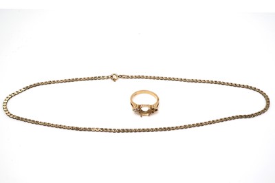 Lot 454 - An 18ct yellow gold ring and a necklace