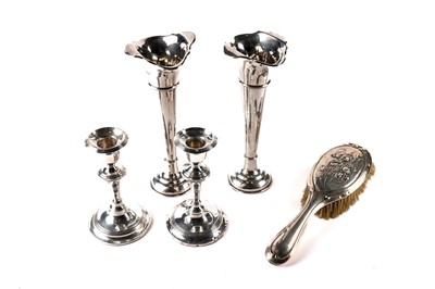 Lot 495 - Silver items, including vases and candlesticks