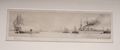 Lot 540 - William Lionel Wyllie - 'HMS Victory, A Submarine and a War Ship in Portsmouth Harbour' | drypoint