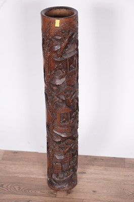 Lot 17 - A Chinese carved bamboo stick stand