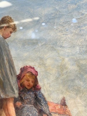 Lot 1101 - Robert Jobling - Staithes Girls | oil