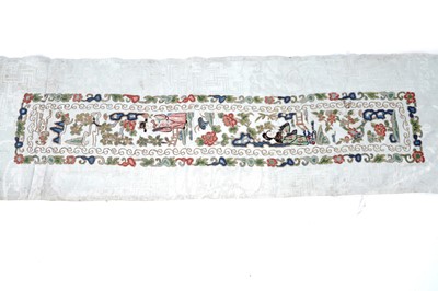 Lot 907 - Meiji Japanese silk embroidery panels; and Qing Chinese silk embroidered sleeve bands and shawl