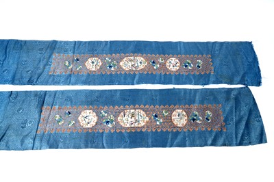 Lot 907 - Meiji Japanese silk embroidery panels; and Qing Chinese silk embroidered sleeve bands and shawl