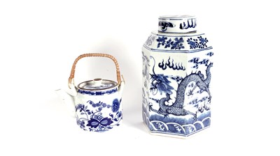 Lot 756 - Chinese blue and white hexagonal jar; teapot and cover.