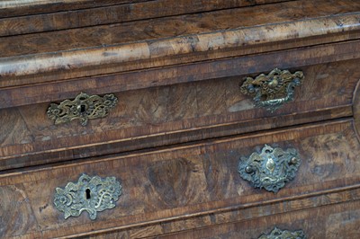 Lot 959 - A Dutch burr walnut bombe cabinet on chest, late 18th/early 19th Century