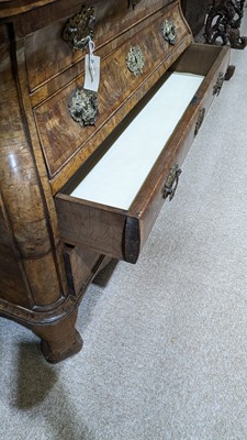 Lot 959 - A Dutch burr walnut bombe cabinet on chest, late 18th/early 19th Century