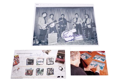 Lot 385 - A black and white photograph and stamps signed by Pete Best