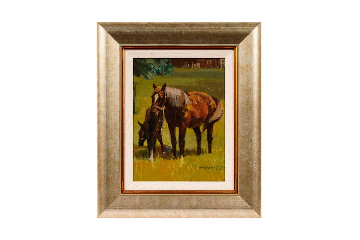 Lot 136 - E. Charles - A Mare and Her Foal | oil