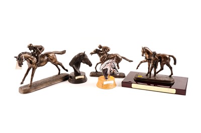 Lot 450 - A collection of bronzed and other equestrian figures by David Geenty and others