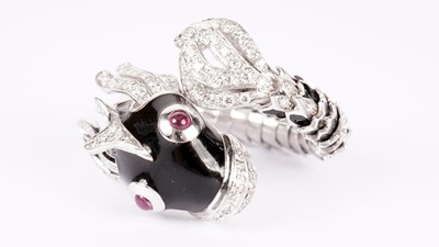 Lot 690 - Roberto Coin: a black enamel, ruby and diamond set ring