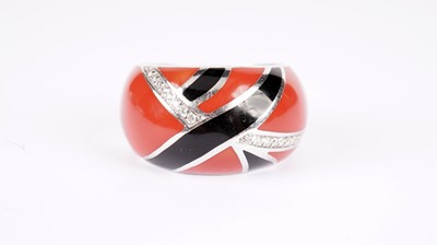 Lot 1121 - Roberto Coin: a red and black enamel and diamond set ring