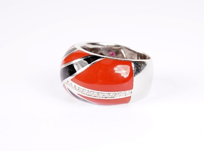 Lot 1121 - Roberto Coin: a red and black enamel and diamond set ring