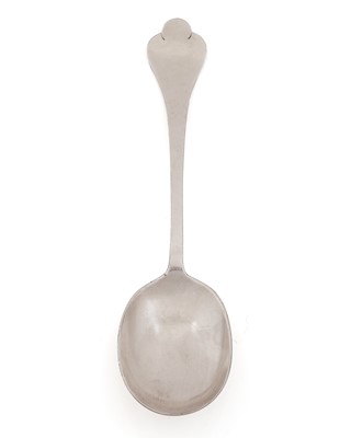 Lot 410 - An Edwardian arts and crafts plated dessert spoon