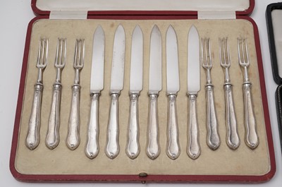 Lot 414 - A set of six coffee spoons; and a set of six pairs of fruit knives and forks