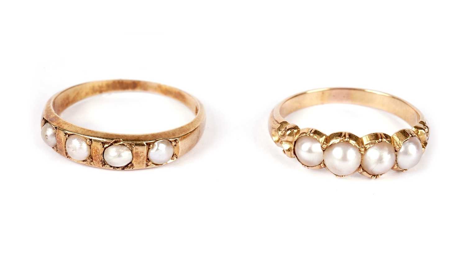 Lot 1136 - Two antique pearl dress rings