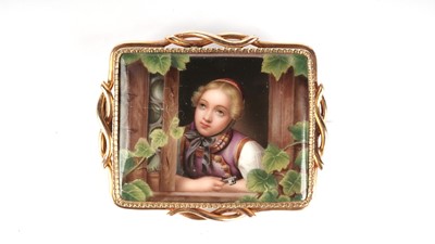 Lot 1151 - A late Victorian brooch with hand-enamelled porcelain plaque